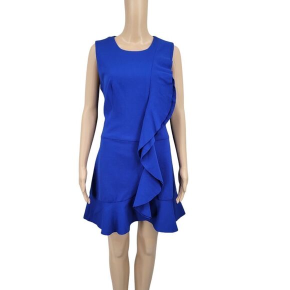 Betsey Johnson Y2K Ultramarine Cobalt Blue Ruffled Mini Cocktail Dress Women's - Picture 1 of 11